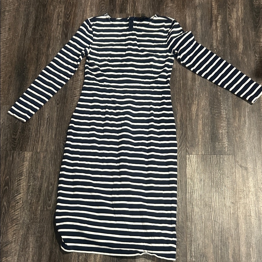 J. Crew Striped Long Sleeve Dress in Navy and White